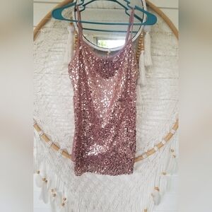 Vintage Weavers Dusty Rose Sequin Tank Top Adjustable Straps Size Juniors Large